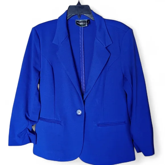 Christian Siriano Women Size L Royal Blue Blazer Office Business Casual Stylish - Picture 2 of 9